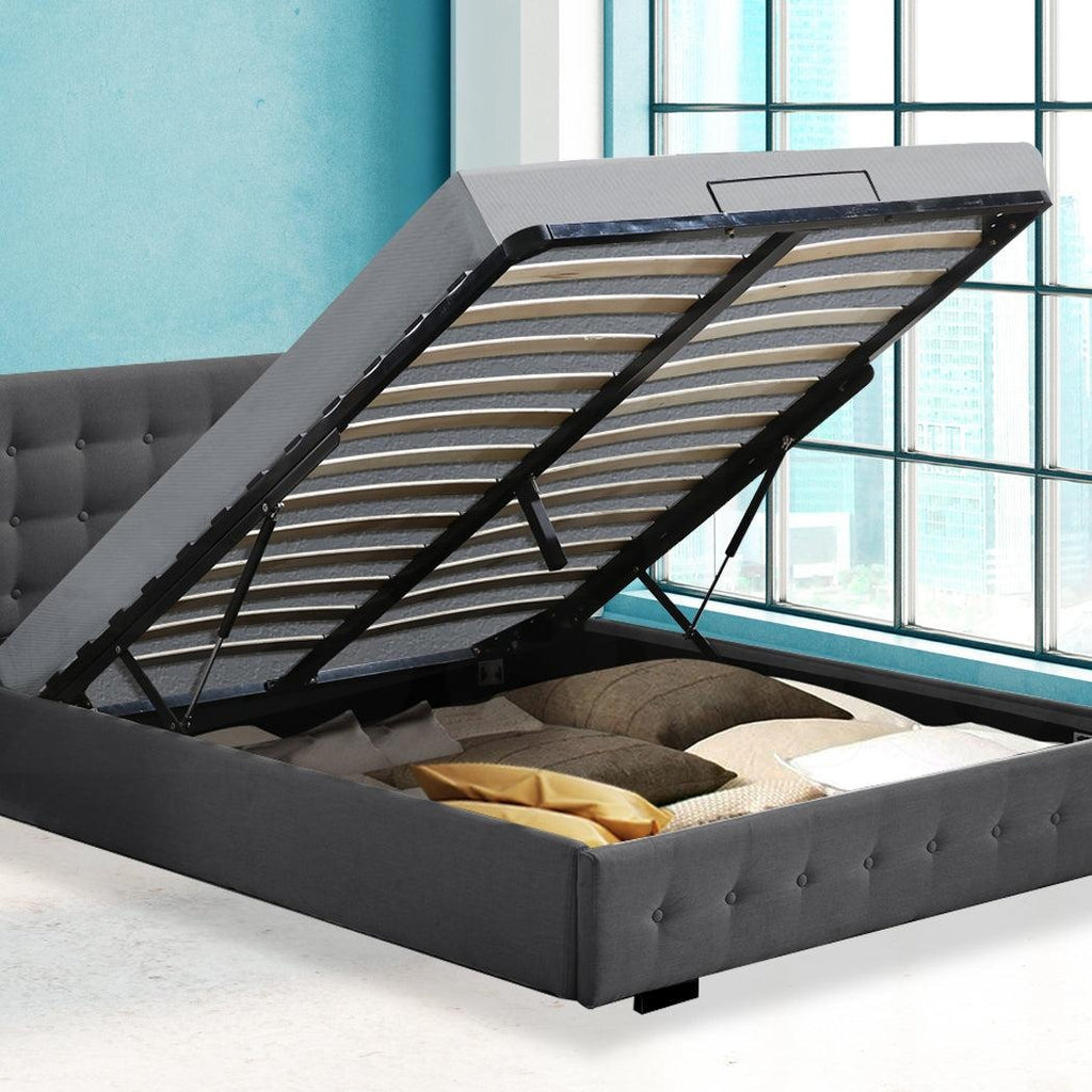 Levede Gas Lift Bed Frame Fabric Base Mattress Storage Double Size Dark Grey Deals499