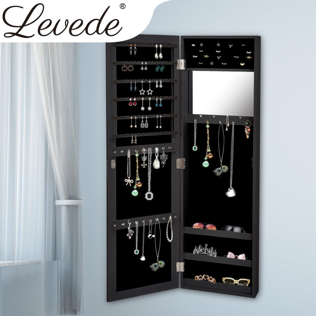 Levede Mirror Jewellery Cabinet Makeup Storage Jewelry Organiser Box Tall Black Deals499