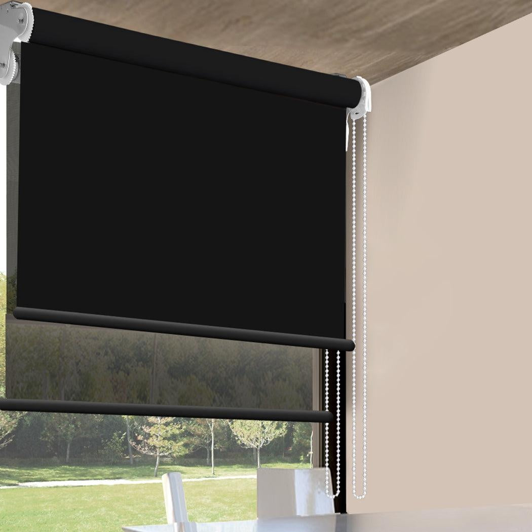 Modern Day/Night Double Roller Blinds Commercial Quality 150x210cm Black Black Deals499