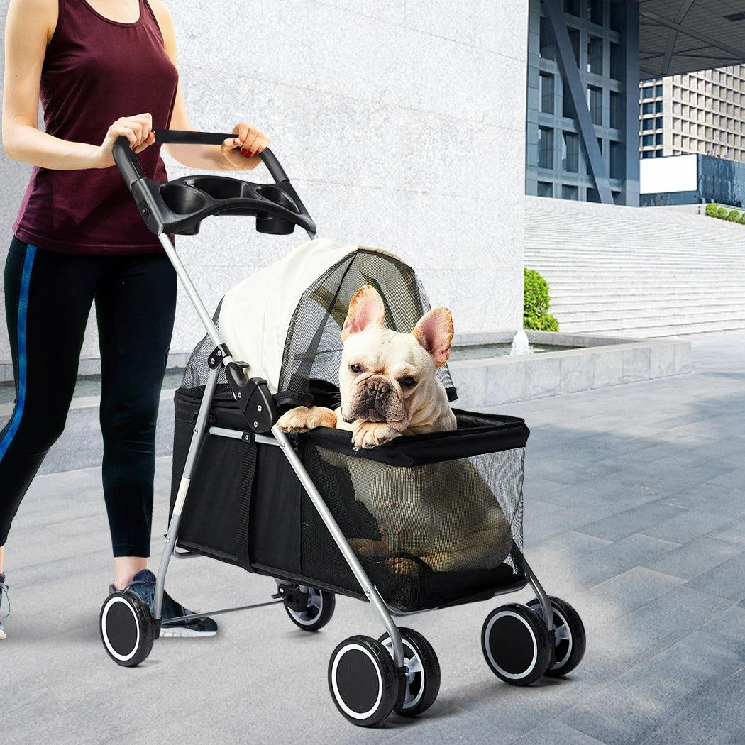 Pet Stroller Dog Cat Pram Foldable Carrier Large Travel 4 Wheels Pushchair Black Deals499