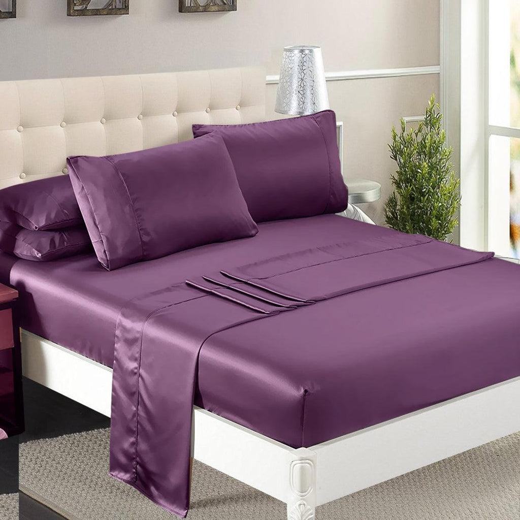 DreamZ Ultra Soft Silky Satin Bed Sheet Set in Single Size in Purple Colour Deals499