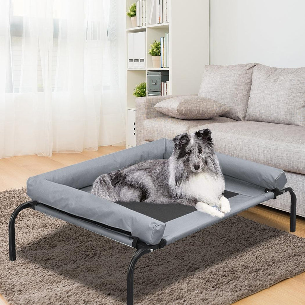 PaWz Heavy Duty Pet Bed Bolster Trampoline Dog Puppy Cat Hammock Mesh L Grey Deals499