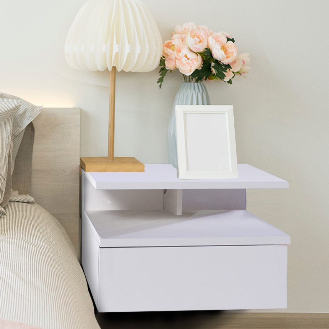 Levede Bedside Tables LED Wall Mounted Cabinet Side Table Floating Nightstand X2 Deals499