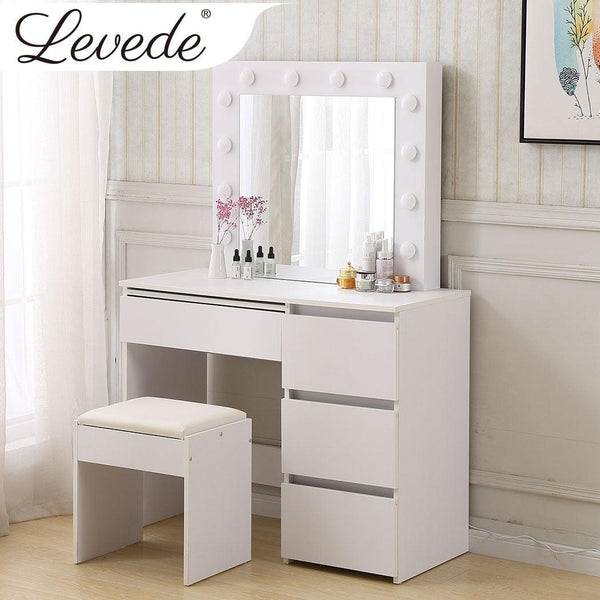 Levede Dressing Table tool Set LED Makeup Mirror Jewellery organizer Cabinet With 12 Bulbs Type2 Deals499