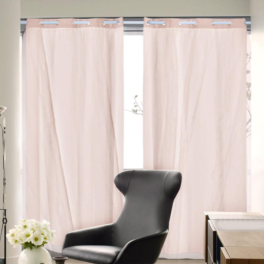 2x Blockout Curtains Panels 3 Layers with Gauze Room Darkening 140x230cm Rose Deals499