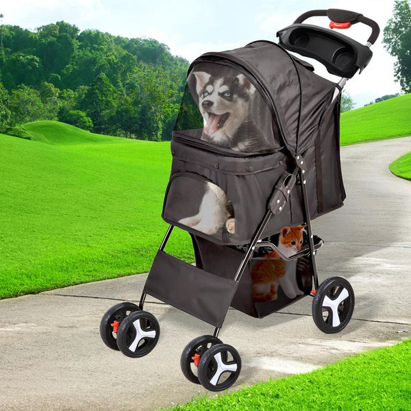 PaWz 4 Wheels Pet Stroller Dog Cat Cage Puppy Pushchair Travel Walk Carrier Pram Deals499