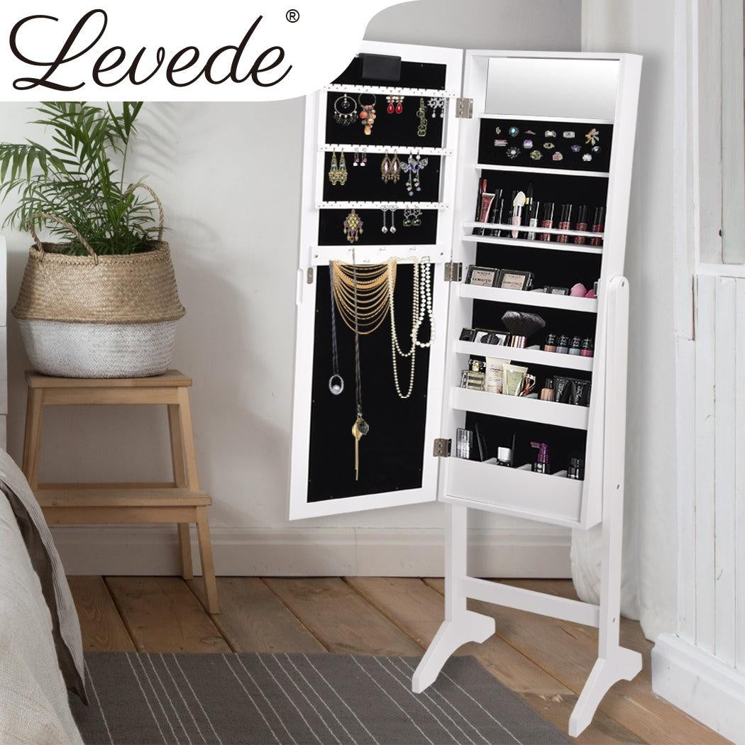 Levede Mirror Jewellery Cabinet Dressing Makeup Jewelry Storage  Organiser Wood Deals499