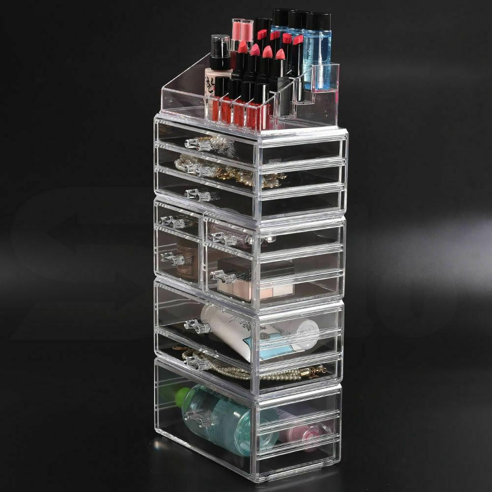 10 Drawers Cosmetic Makeup Organizer Storage Jewellery Box Clear Acrylic Deals499