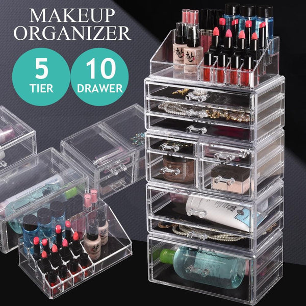 10 Drawers Cosmetic Makeup Organizer Storage Jewellery Box Clear Acrylic Deals499