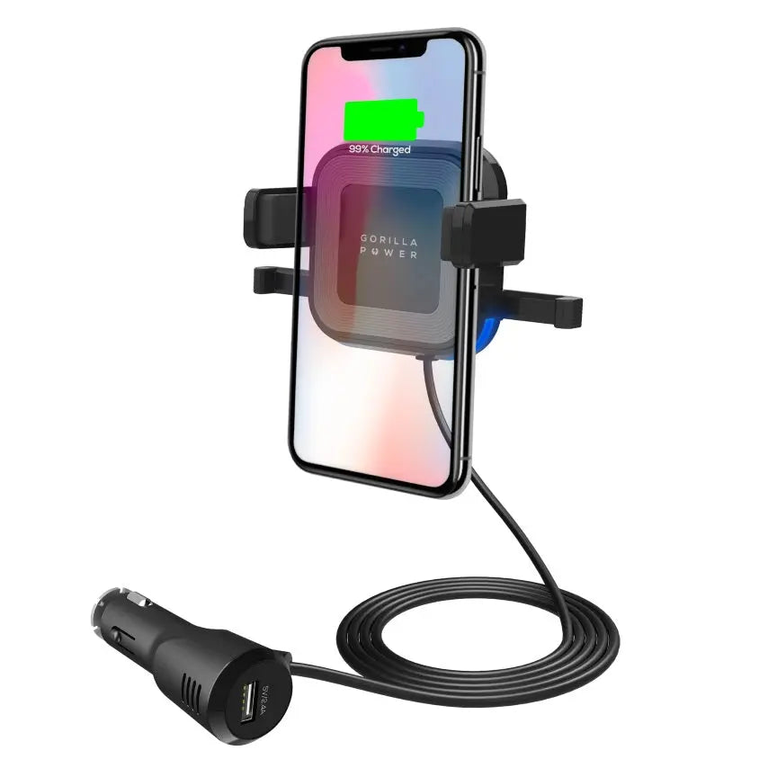 mbeatÂ® Gorilla Power 10W Wireless Car Charger with 2.4A USB Charging, Air Vent Clip & Windshield Stand MBEAT
