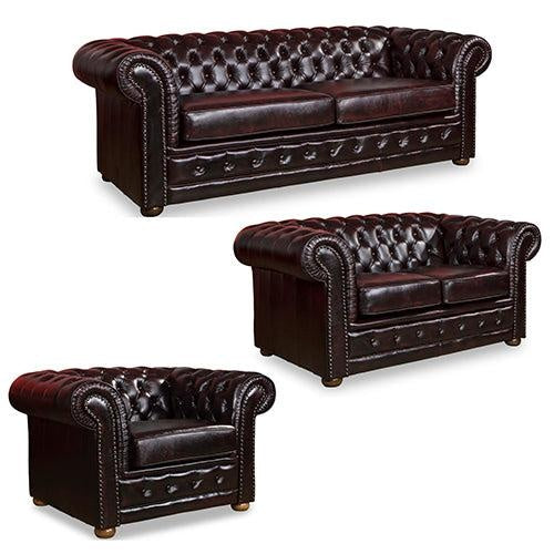3+2+1 Seater Genuine Leather Upholstery Deep Quilting Pocket Spring Button Studding Sofa Lounge Set for Living Room Couch In Burgandy Colour Deals499
