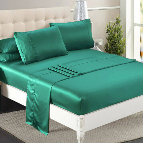 DreamZ Ultra Soft Silky Satin Bed Sheet Set in King Single Size in Teal Colour Deals499