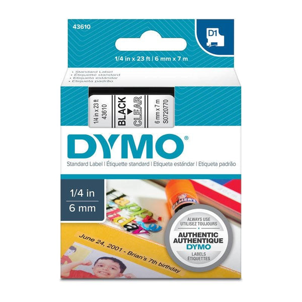 DYMO Black on Clear 6mm x7m Tape DYMO