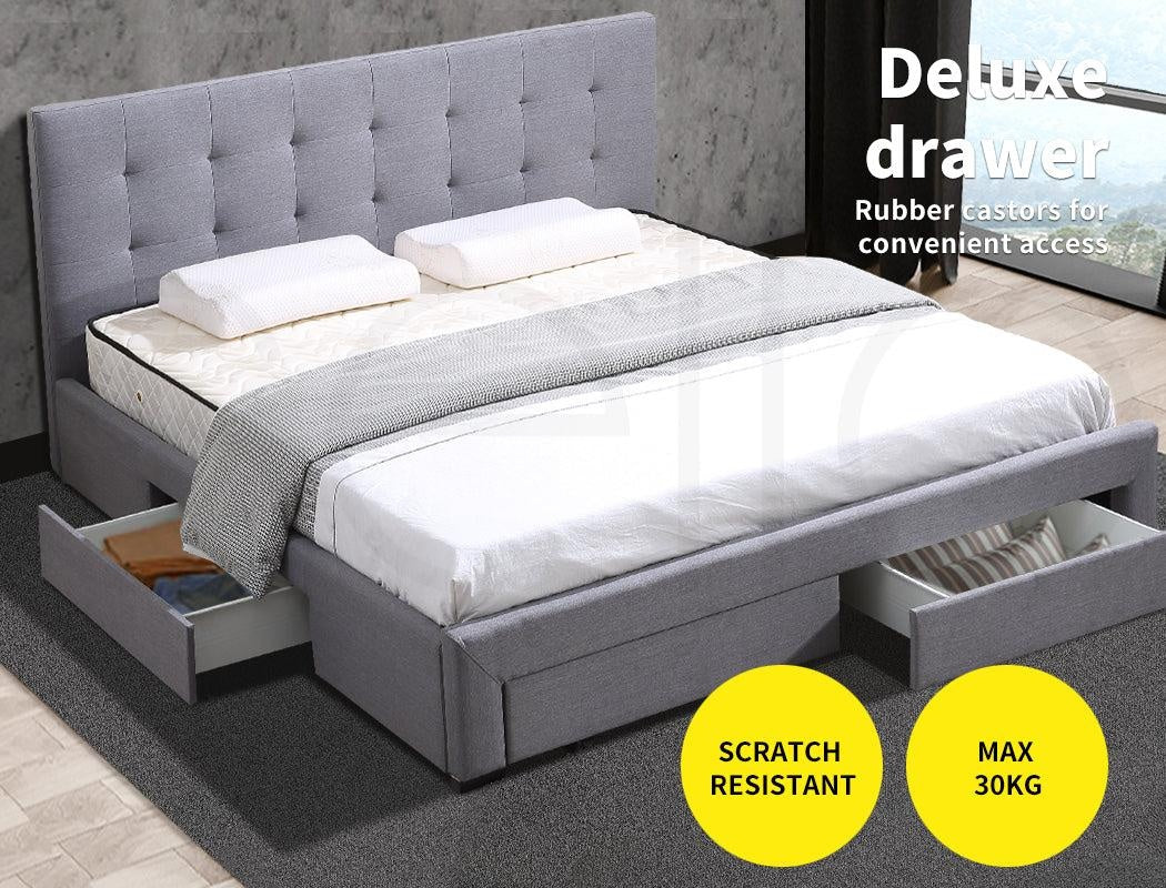 Levede Bed Frame Base With Storage Drawer Mattress Wooden Fabric King Dark Grey Deals499