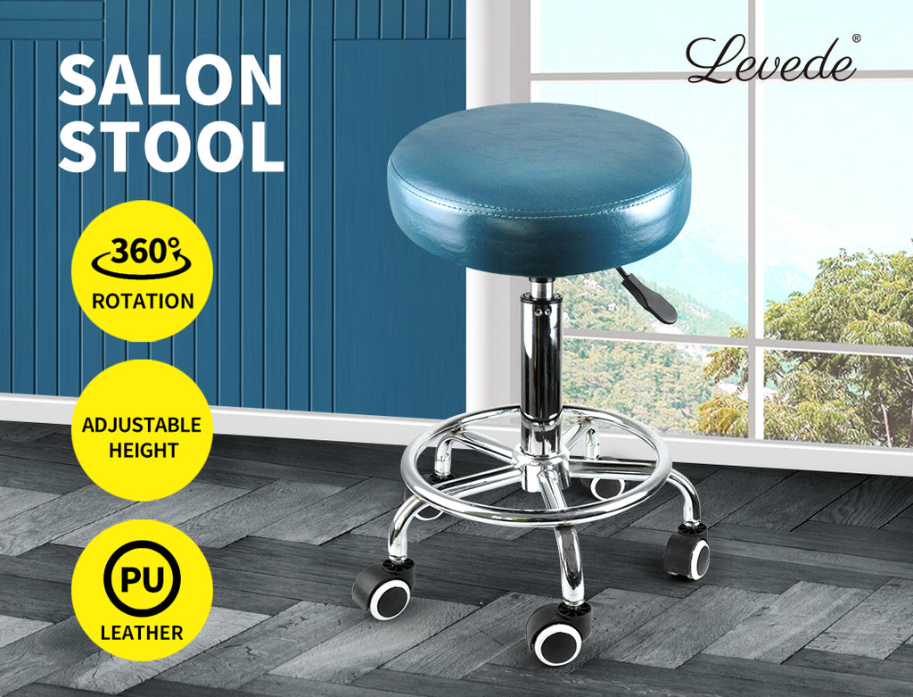 Levede Bar Stools Salon Stool Swivel Barber Dining Chair PU Hydraulic Lift Teal Deals499