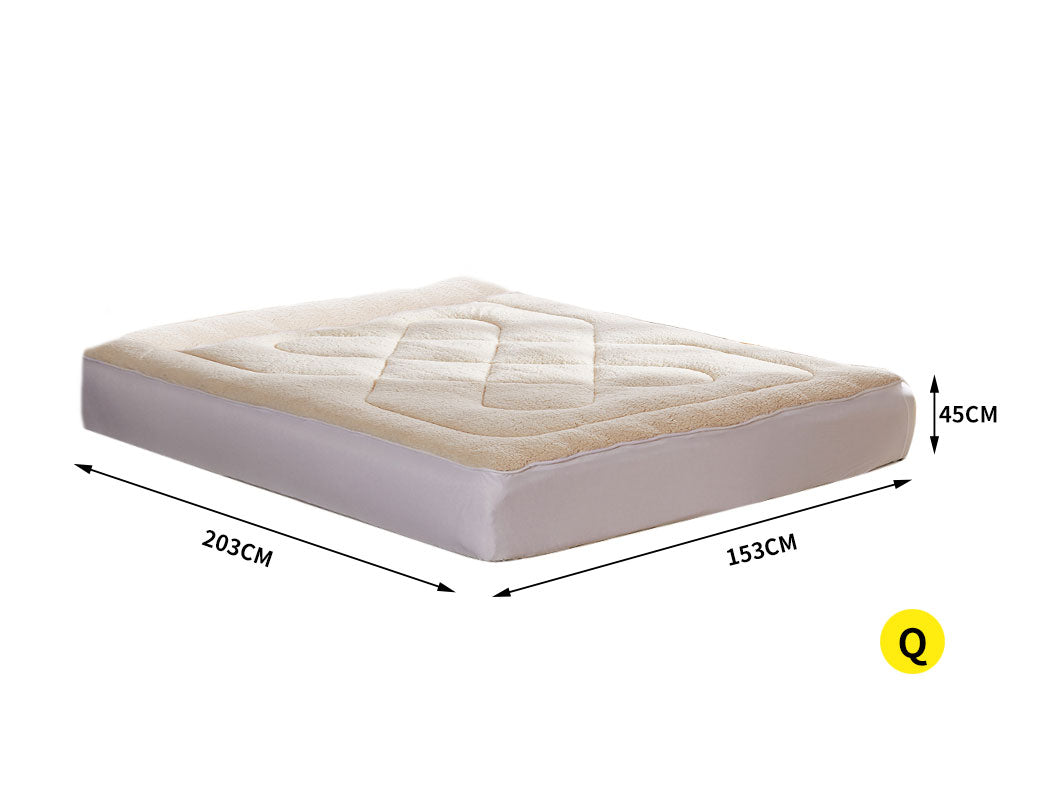 Dreamz Mattress Topper 100% Wool Underlay Reversible Mat Pad Protector Queen Deals499
